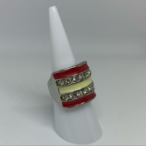 NEW Silver w Dark Red Cream Rhinestone Ring